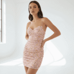 Floral Charm Mini Dress Front View with Vibrant Flower Patterns