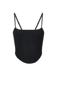 Fashion chic black corset top featuring slimming silhouette