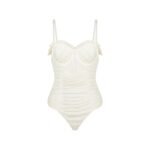 Women’s elegant ruched bodysuit featuring slimming silhouette