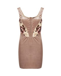 Close-up of floral panel details on women’s dress