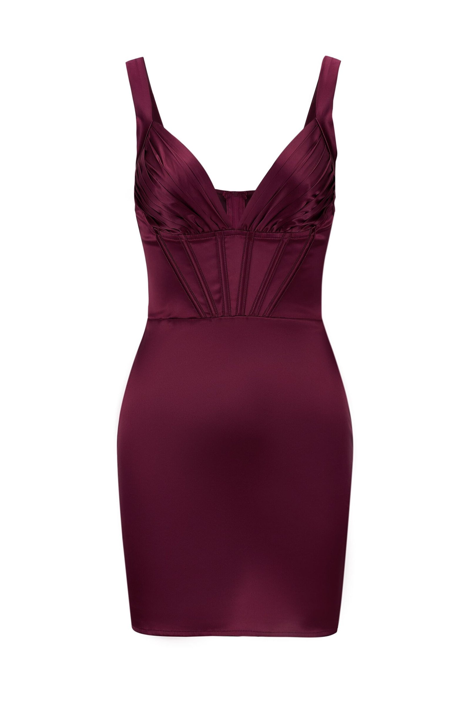 burgundy satin evening dress front view