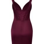 elegant burgundy satin evening gown details