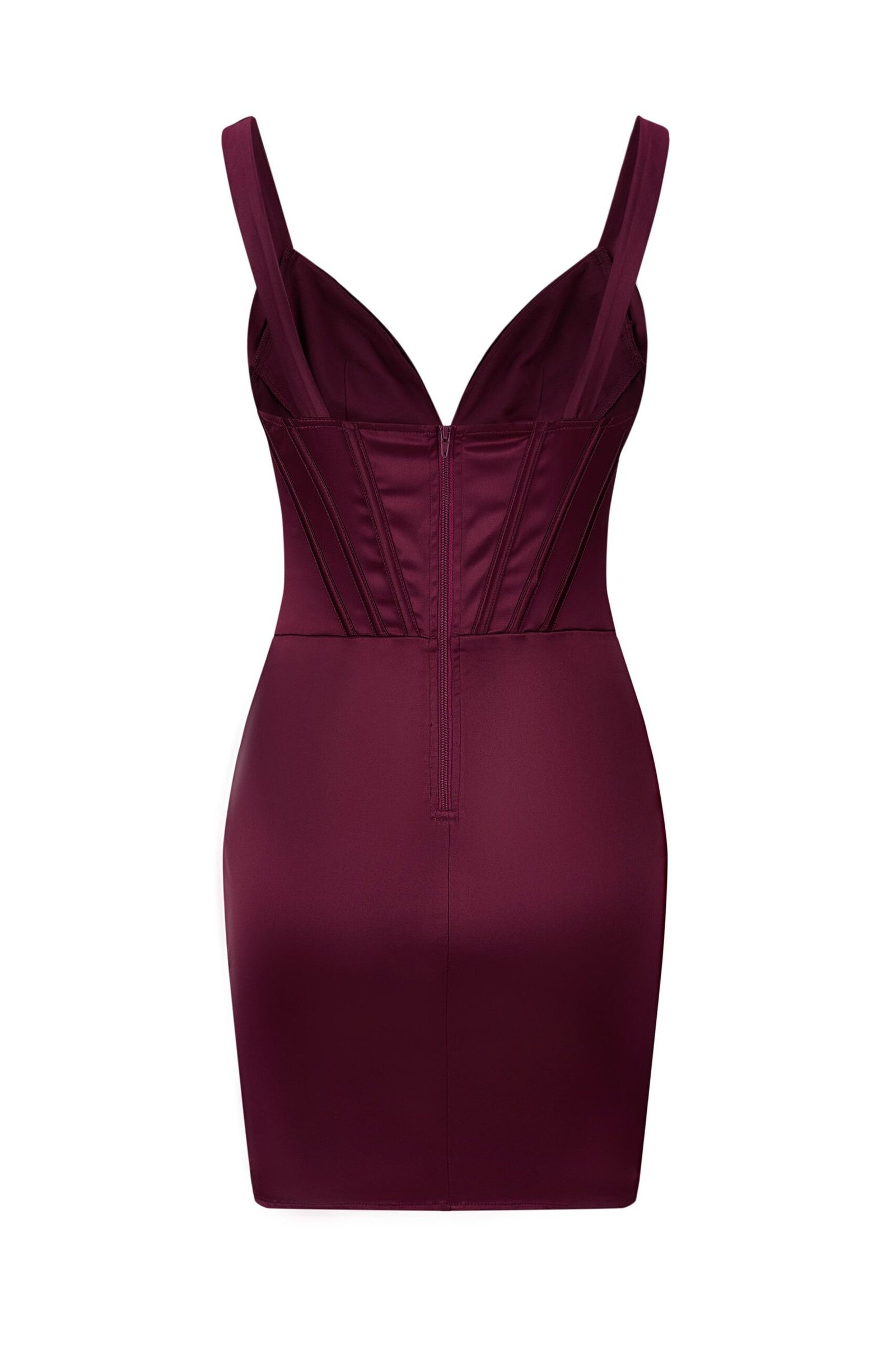 elegant burgundy satin evening gown details