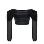 Black mesh long sleeve crop top for women – trendy 2025 fashion