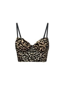 Trendy leopard patterned bustier for fashion-forward looks.