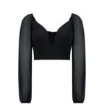 black mesh sleeve crop top front view