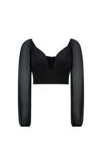 black mesh sleeve crop top front view