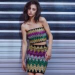 Strapless zigzag sequin crop top and mini skirt outfit