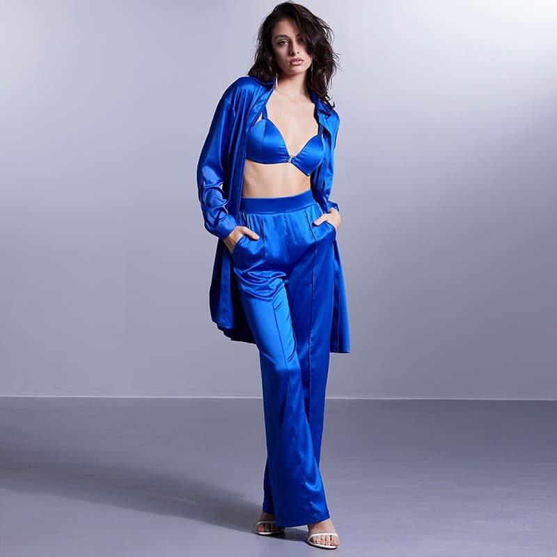 Blue satin fashion nightwear set