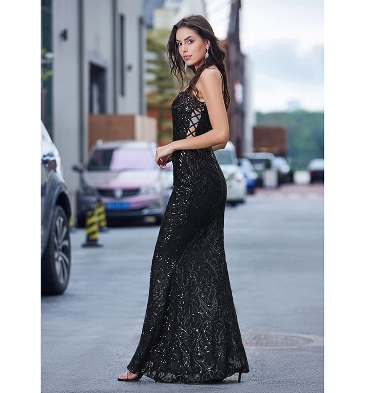elegant long evening dresses with spaghetti straps