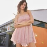 Youthful pastel pink layered mini dress