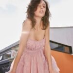 Strapless pink dress for wedding guests