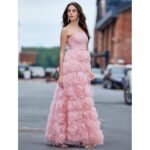 Strapless pink formal dress display