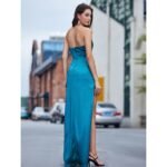 Satin evening dresses for cocktail party – stylish front view