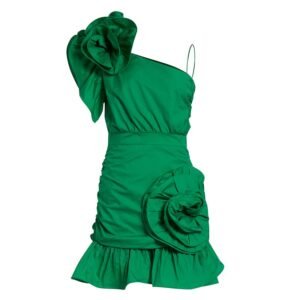green one shoulder mini dress