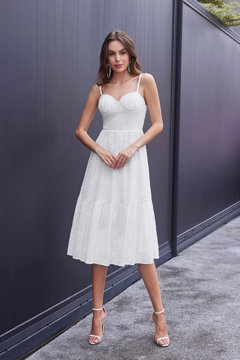 Sleeveless white dress outdoor style