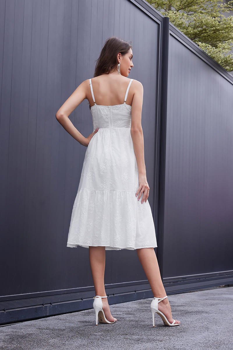 White floral embroidery dress closeup