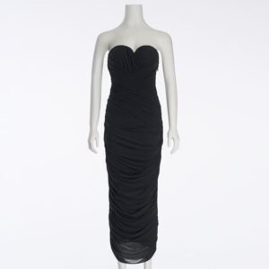 elegant black strapless dress details