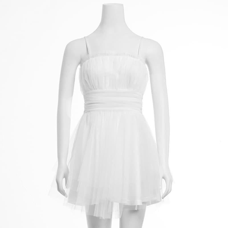white layered tulle skirt dress