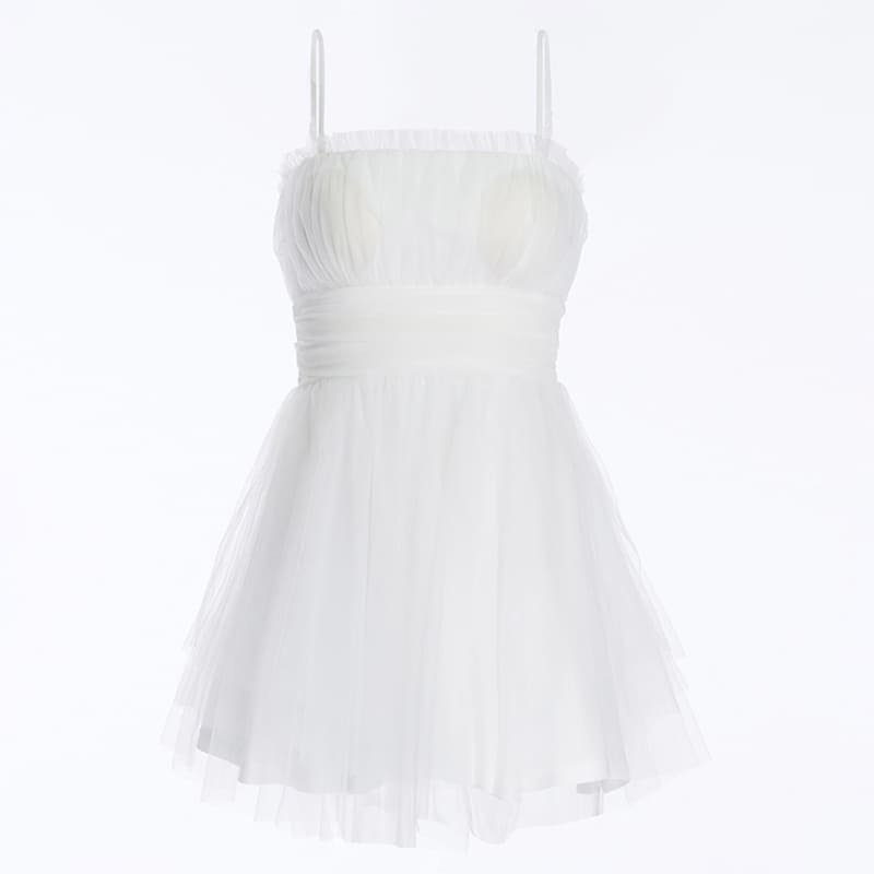 white tulle mini dress front view