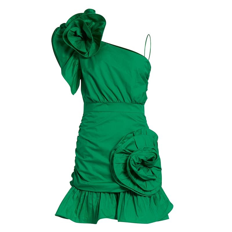 green one shoulder mini dress