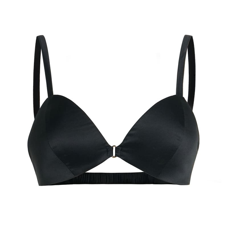 Black satin bra display