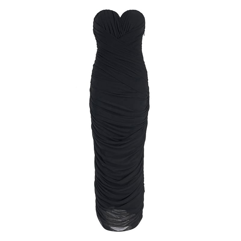 strapless black bodycon dress front view