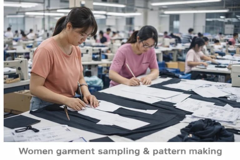 Women garment sampling and pattern making process in factory