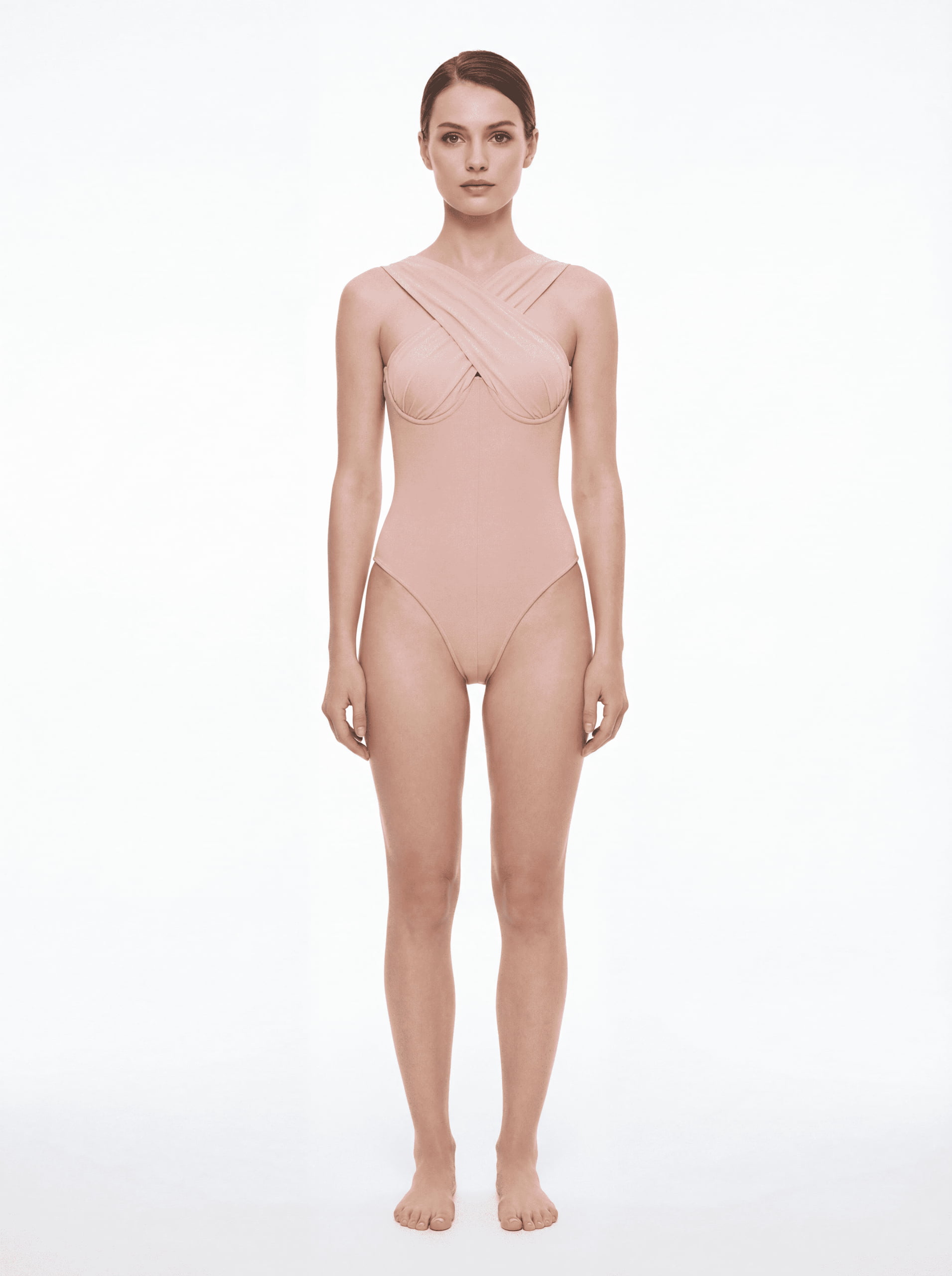 pink cross strap one piece swimsuit front view