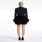 feather hem black mini dress