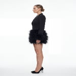 high end feather dress full body view