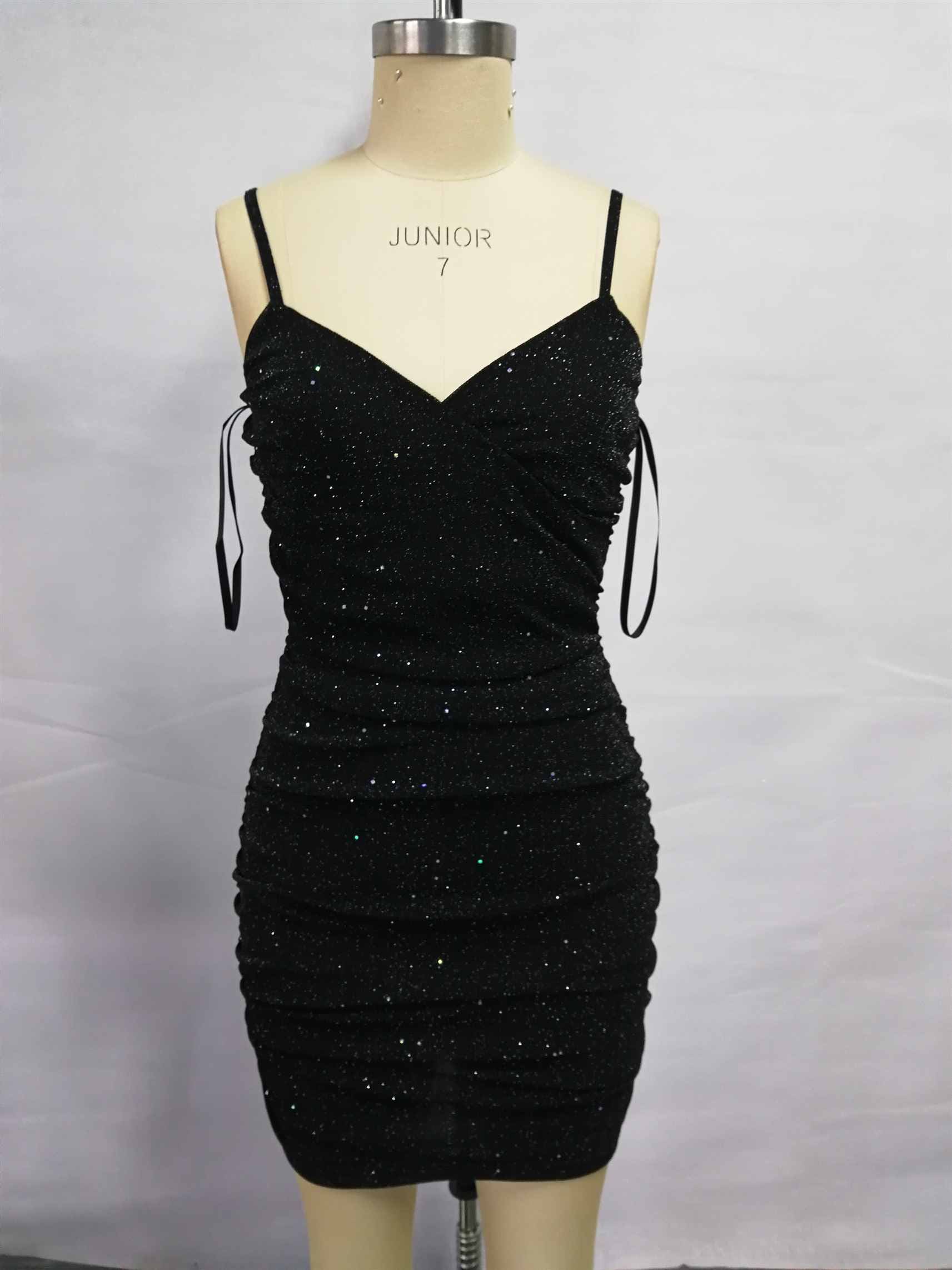 Cami dress manufacturer producing custom glitter ruched cami mini dresses for fashion brands