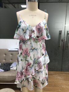 Large daisy floral V-neck asymmetrical ruffle cami dress
