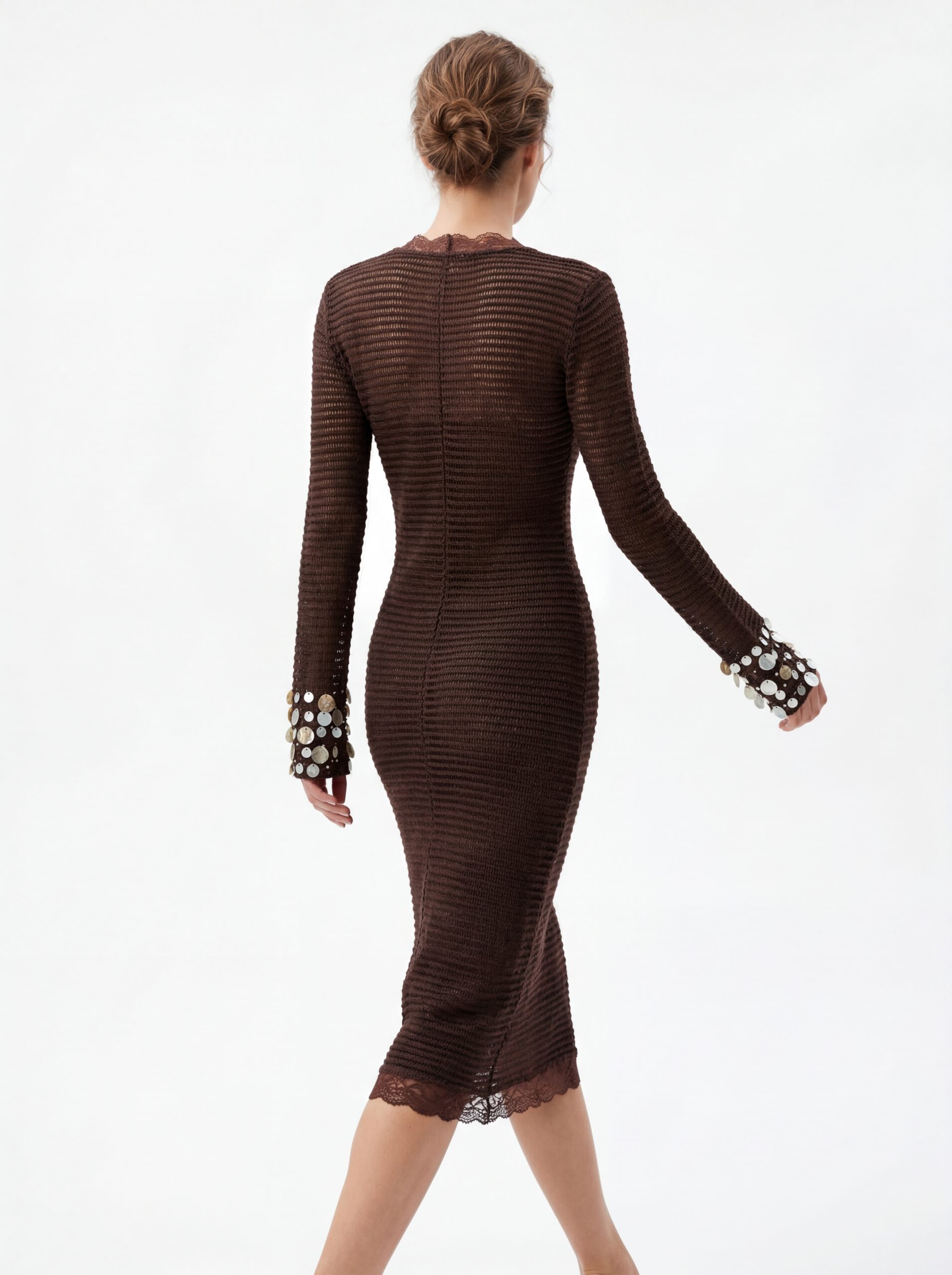 Brown Crochet Knit Maxi Dress Manufacturer Back View