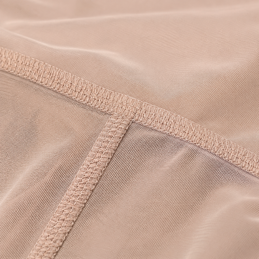 Diagram comparing flatlock and coverstitch seam construction on sheer fabric, highlighting stretch and seam strength.